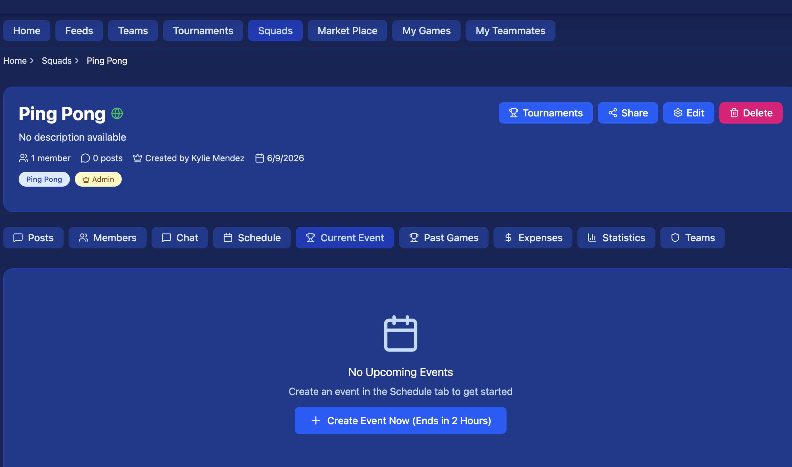 Squad Current Event screen — Event In Progress with Start Scoring button