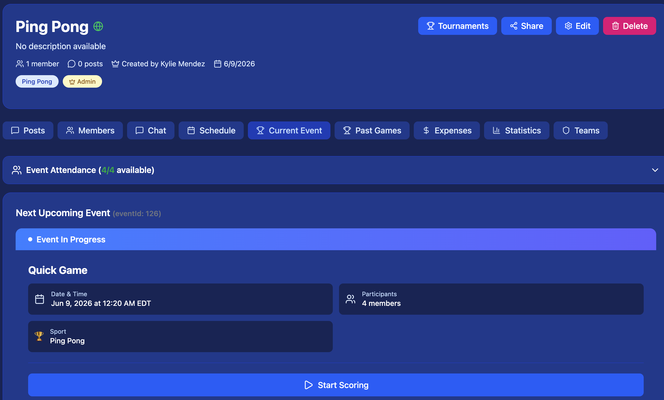 Match Settings — Singles or Doubles, Best of, Points to Win, Win by 2