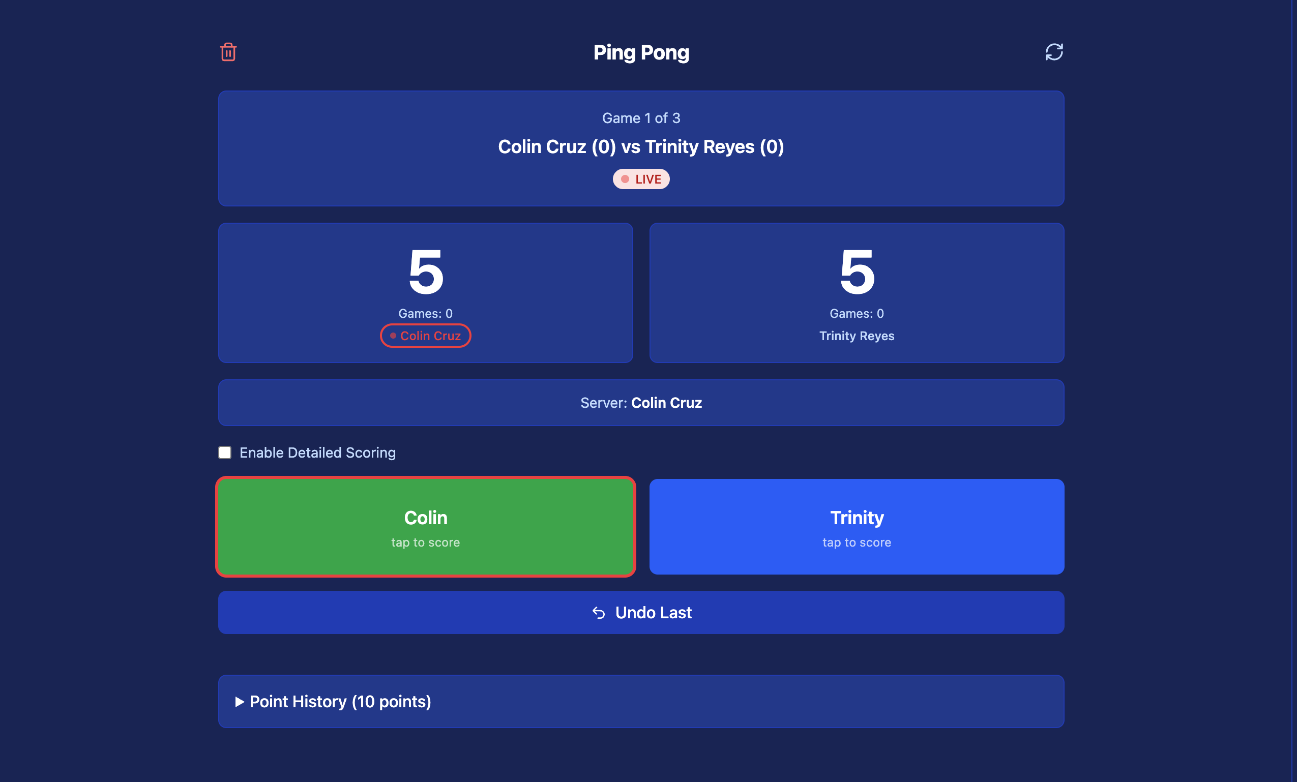 Game Complete screen — game result with series score and Start Next Game button
